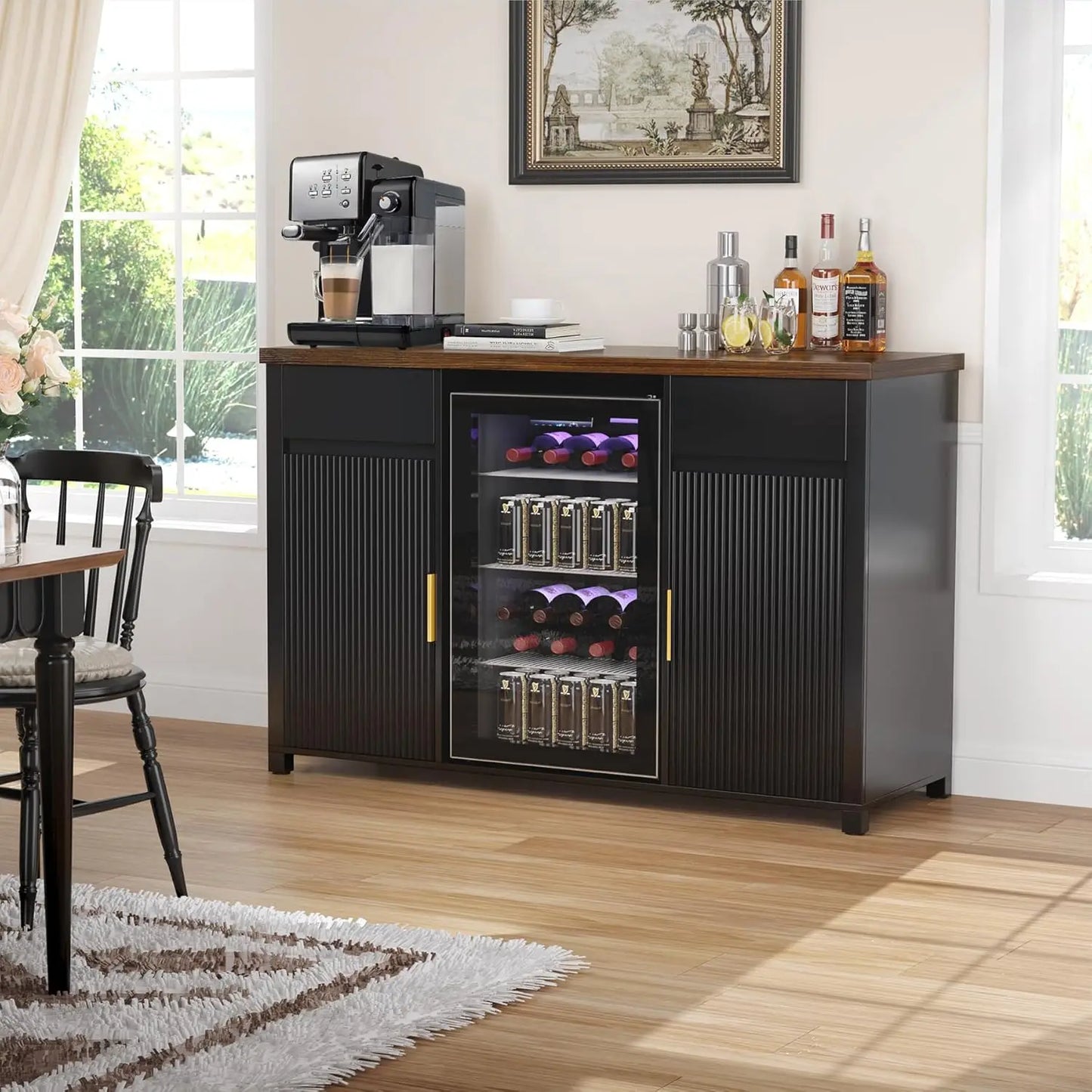 GDLF Large Coffee Bar Cabinet with Fridge Space, Mini Fridge Cabinet with Wine Storage, Buffet Sideboard Table for Home